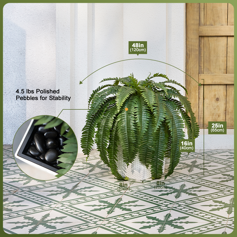 VeriNatural 33/39 Fronds Artificial Boston Fern Bush with Black Taper Planter for Indoor & Outdoor (1/2-Pack)(VN153)