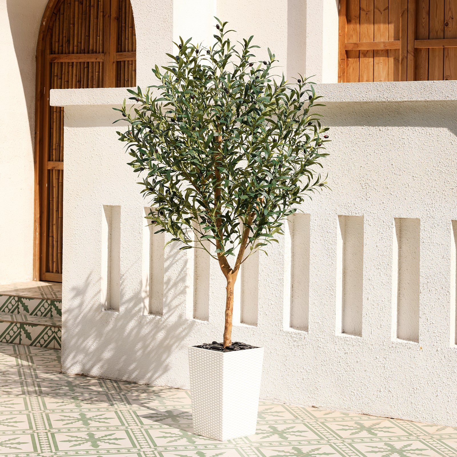 VeriNatural 5/6/7FT Natural Trunk Artificial Olive Tree UV Resistant with Black/White Taper Planter for Indoor & Outdoor(VN133)