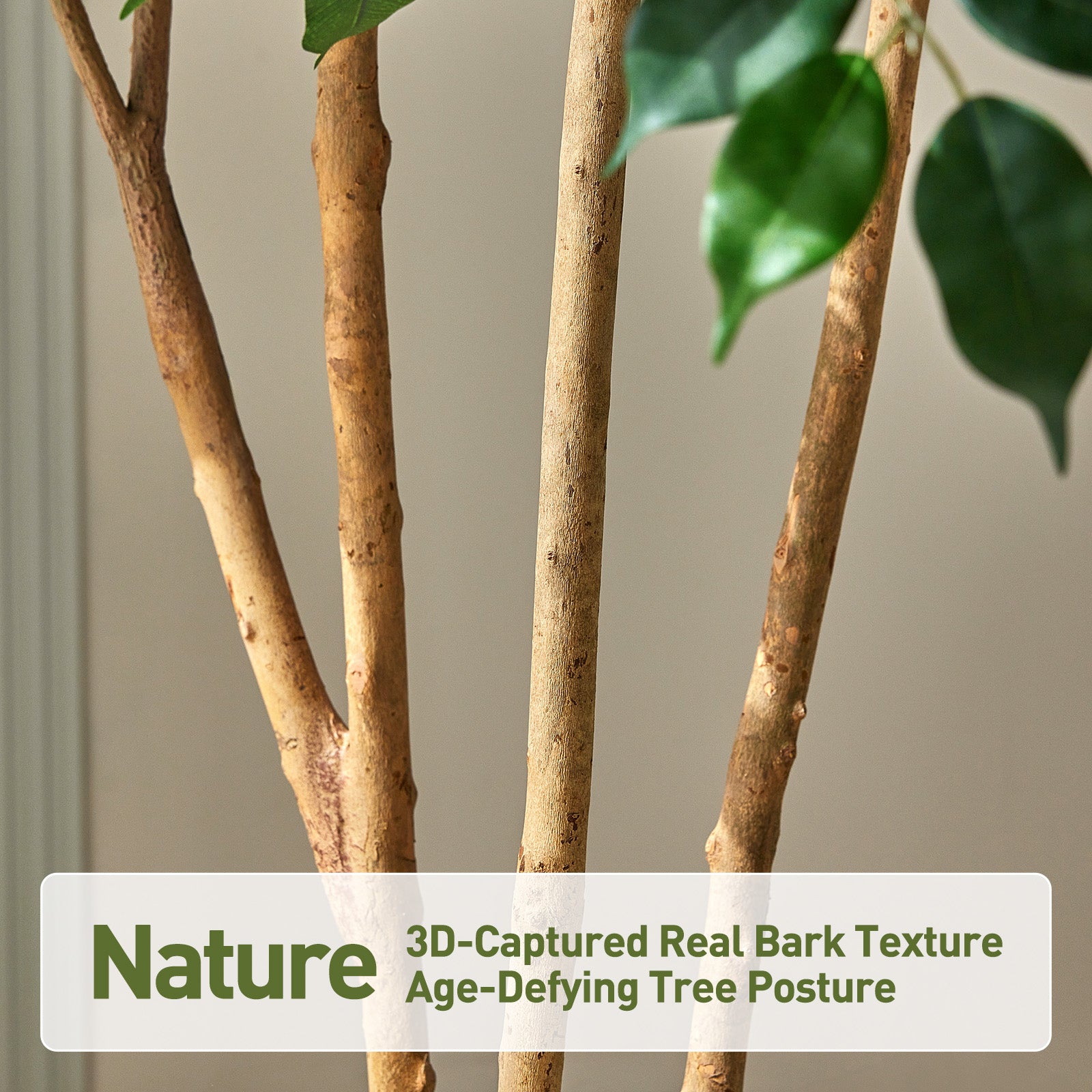 VeriNatural 6/7/8FT Artificial Ficus Tree Indoor – Faux Tree with Natural Wood Trunk, Silk Leaves & White Round Planter Included, Realistic Fake Plant for Home, Office & Living Room Decor (VN255)