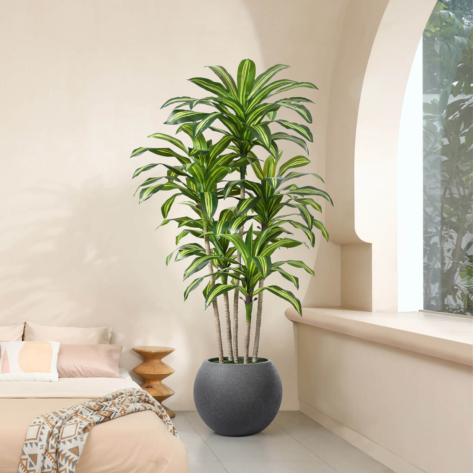 VeriNatural 7FT Artificial Dracaena with Gray Oval Planter for Indoor & Outdoor