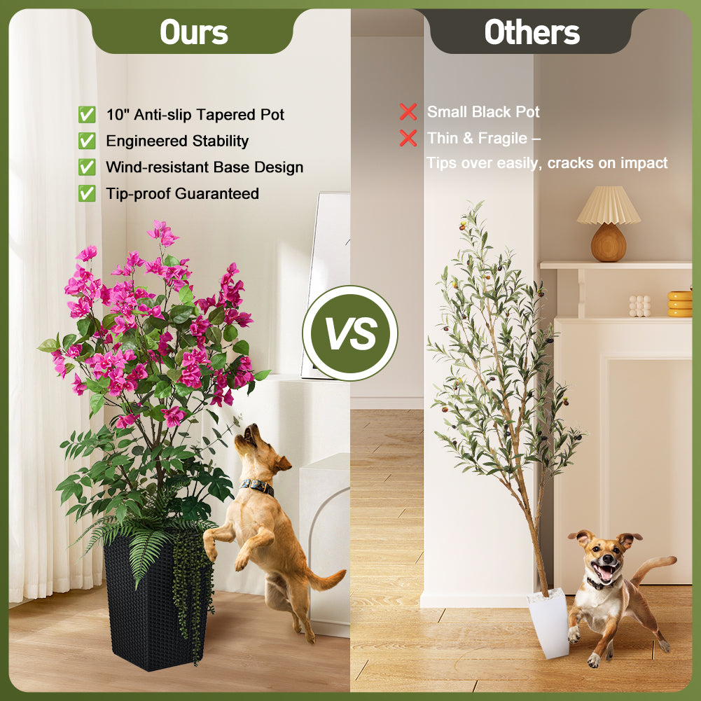 VeriNatural 4FT Mixed Greens and Bougainvillea Artificial Plants with Black Taper Planter for Indoor & Outdoor (1/2-Pack)(VN146)