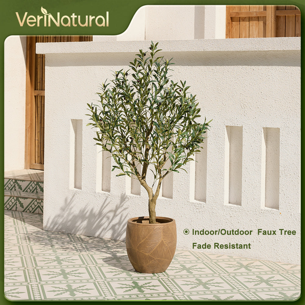 VeriNatural 5/6/7FT UV Resistant and Full-bodied Artificial Olive Tree with Black Planter for Indoor & Outdoor(VN154)