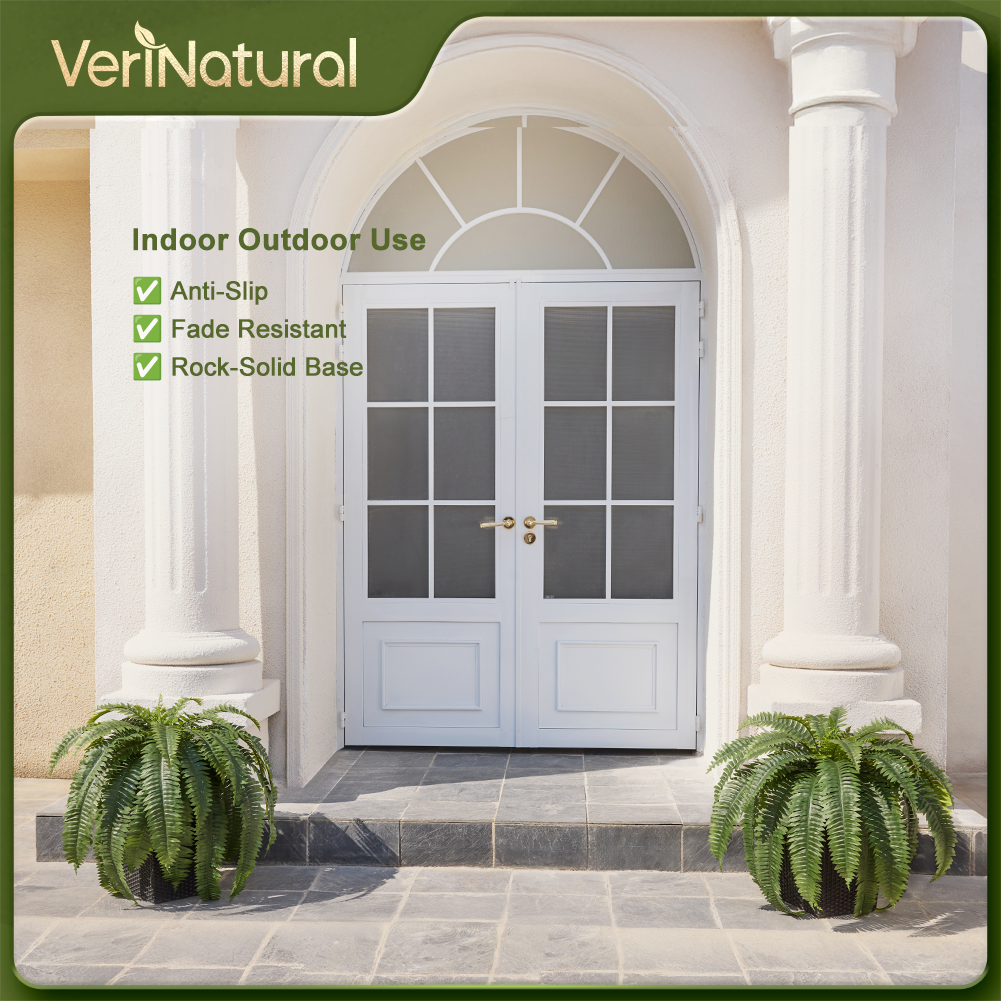 VeriNatural 33/39 Fronds Artificial Boston Fern Bush with Black Taper Planter for Indoor & Outdoor (1/2-Pack)(VN153)