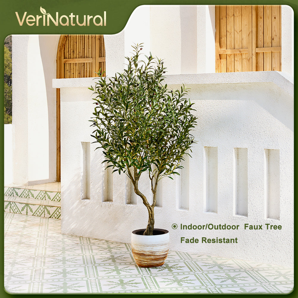 VeriNatural 5/6/7FT UV Resistant and Full-bodied Artificial Olive Tree with Black Planter for Indoor & Outdoor(VN154)