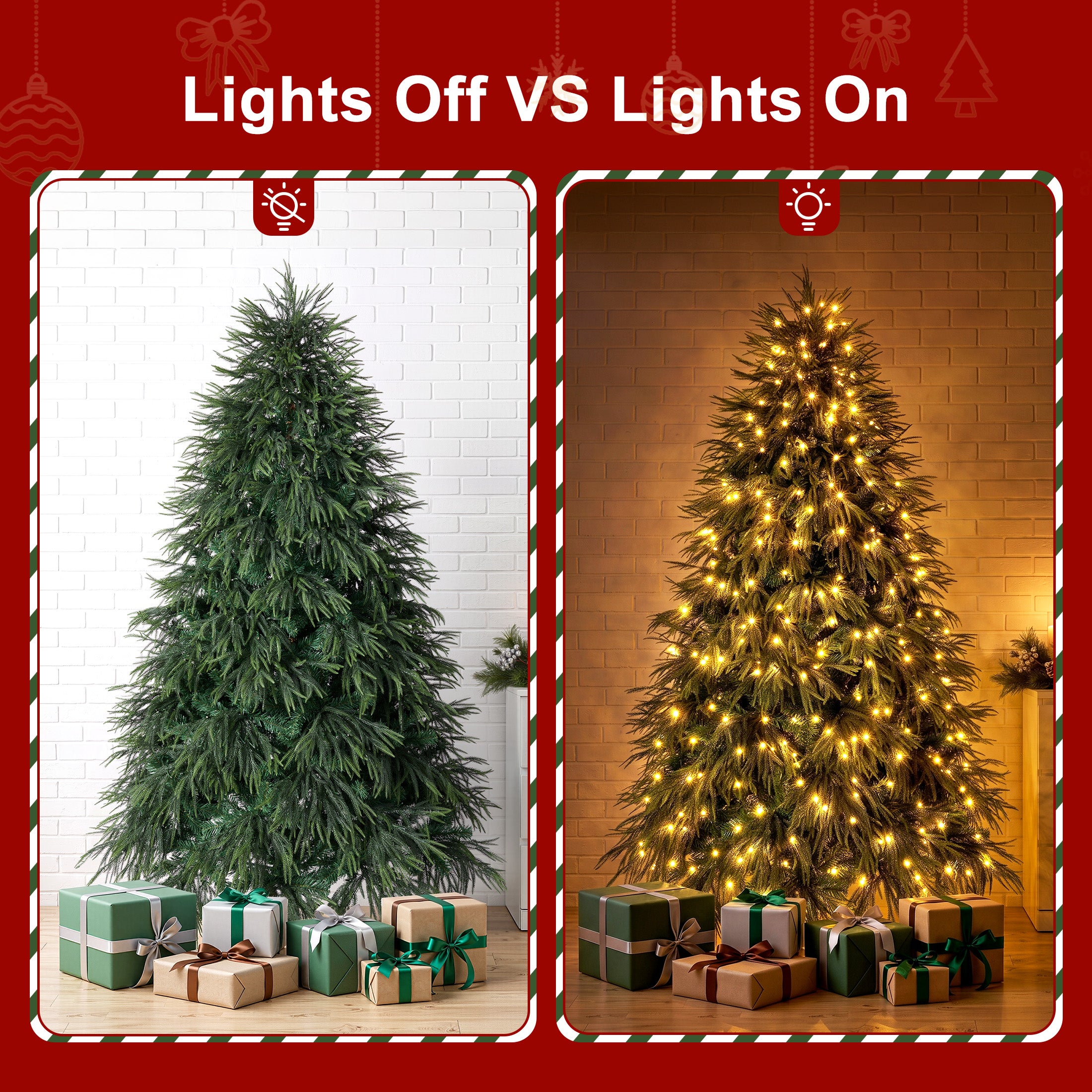 VeriNatural 4.4/6/7.4FT Pre-Lit Artificial Christmas Tree, Realistic Pine Tree with Warm White LED Lights, Lifelike PE Branches, Easy Setup Holiday Tree for Home, Office & Indoor Christmas Decoration