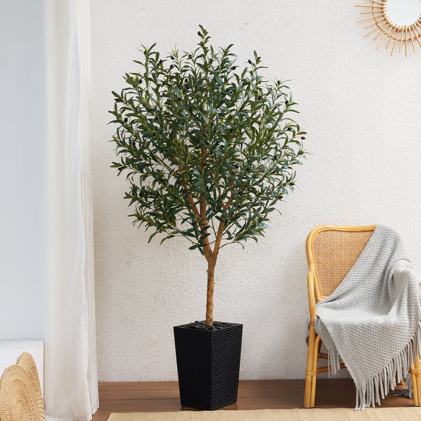 artificial plants indoor olive tree VeriNatural 5/6FT Natural Trunk Artificial Olive Tree UV Resistant with Black/White Taper Planter for Indoor & Outdoor(VN133)