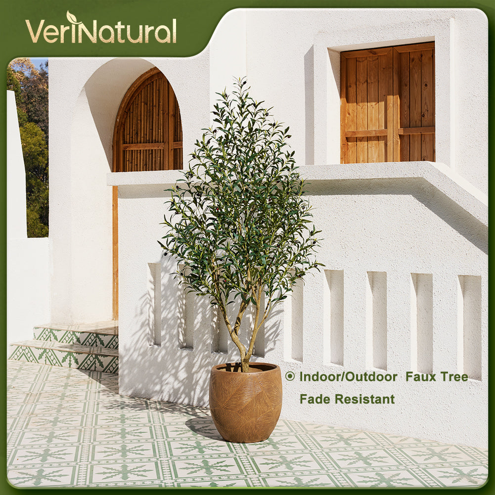 VeriNatural 5/6/7FT UV Resistant and Full-bodied Artificial Olive Tree with Black Planter for Indoor & Outdoor(VN154)