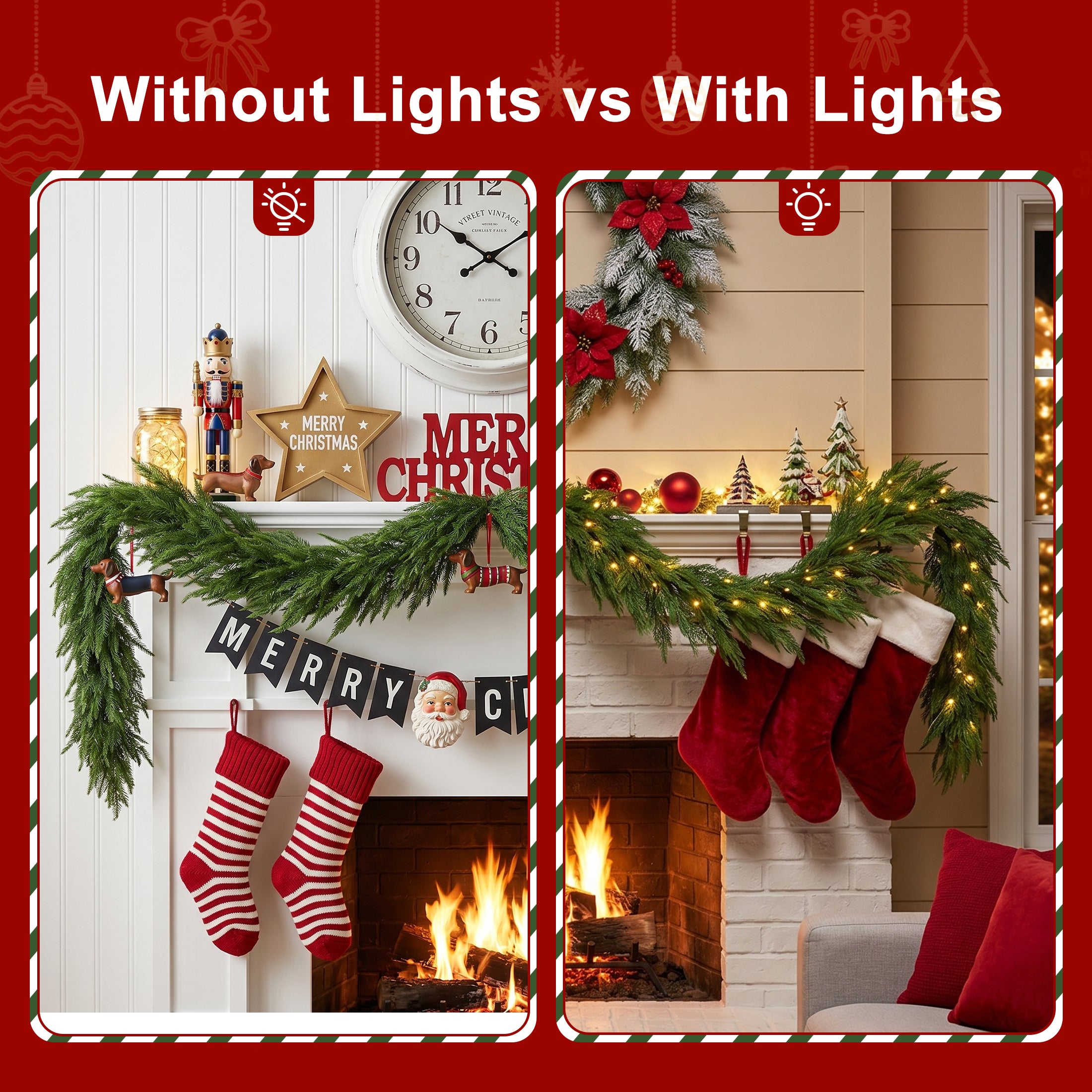 VeriNatural 2-Pack 6FT Artificial Norfolk Pine Foliage Spray – Pre Lighted (50 LEDs) / Unlit Version Available, DIY Christmas Tree Filler & Vase Filler Slim Greenery Stem