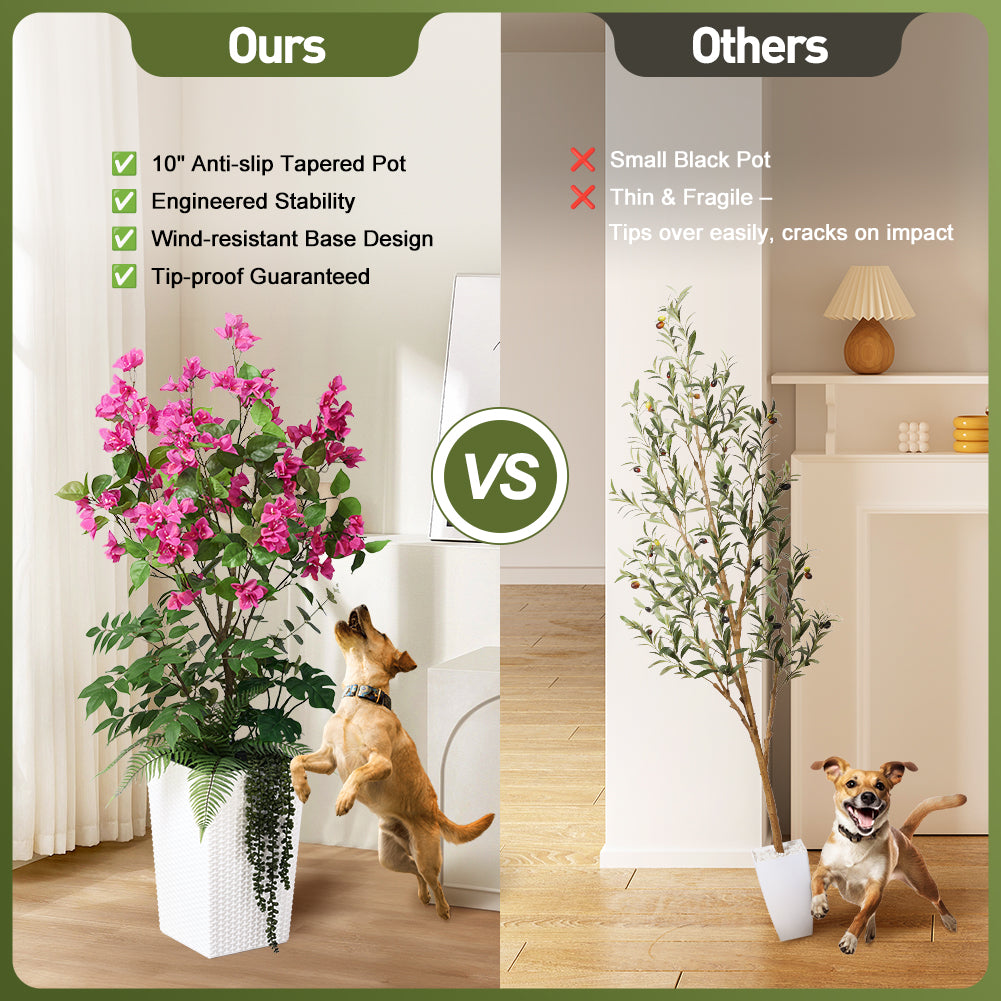 VeriNatural 4FT Mixed Greens and Bougainvillea Artificial Plants with Black Taper Planter for Indoor & Outdoor (1/2-Pack)(VN146)