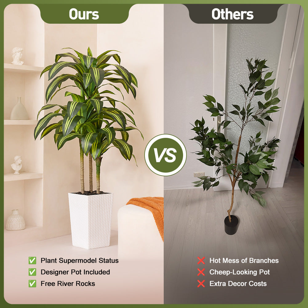 VeriNatural 5/6FT Artificial Dracaena Tree UV Resistant with Black Taper Planter for Indoor & Outdoor(VN127)