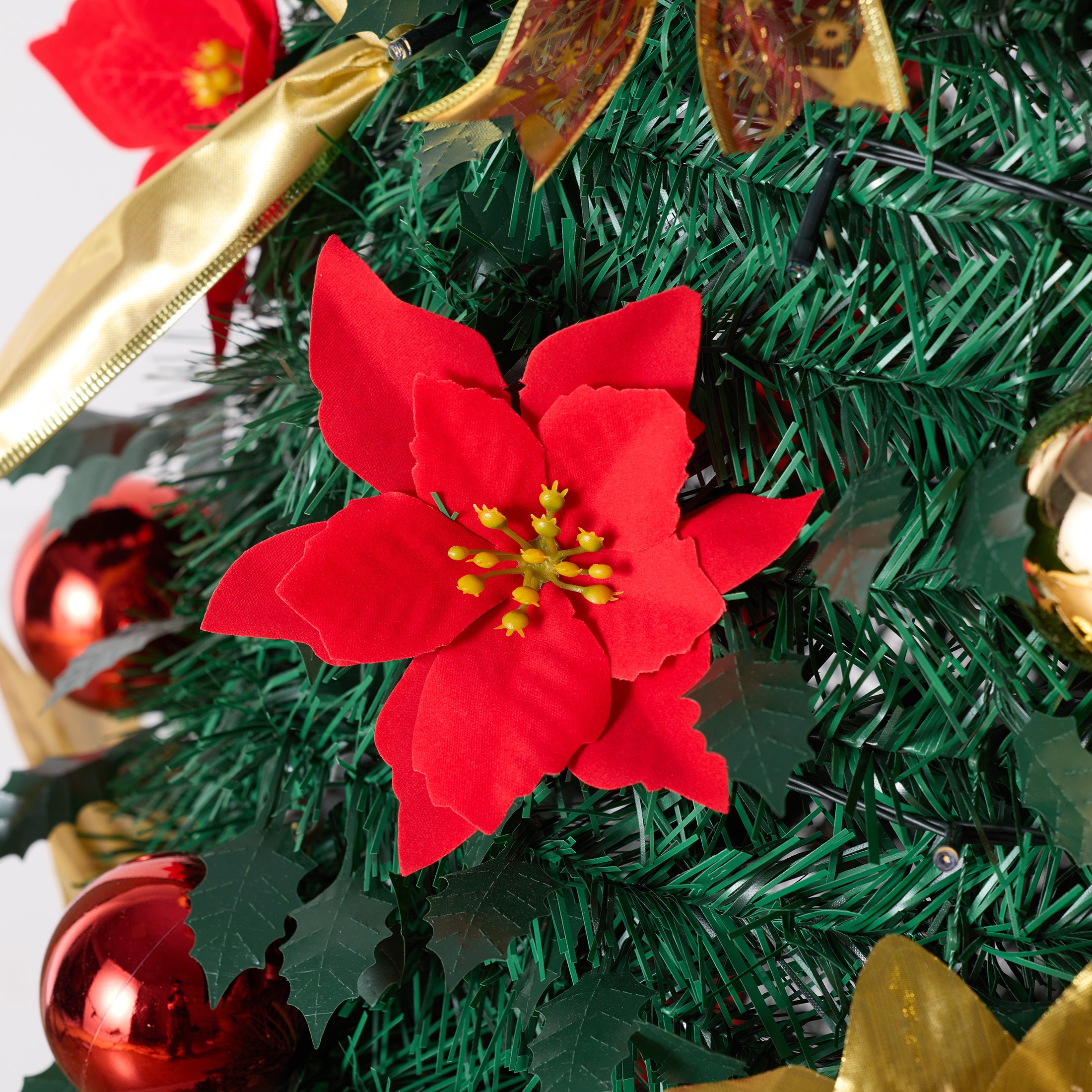 VeriNatural 6FT Pop Up Christmas Tree with Red Ribbon & LED Lights, Pre-Decorated Collapsible Artificial Xmas Tree, Easy Setup Holiday Decor