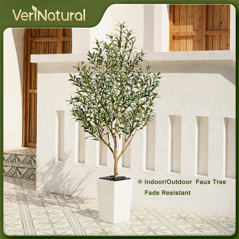 VeriNatural 5/6FT Artificial Olive Tree UV Resistant with Black Taper Planter for Indoor & Outdoor (VN132)