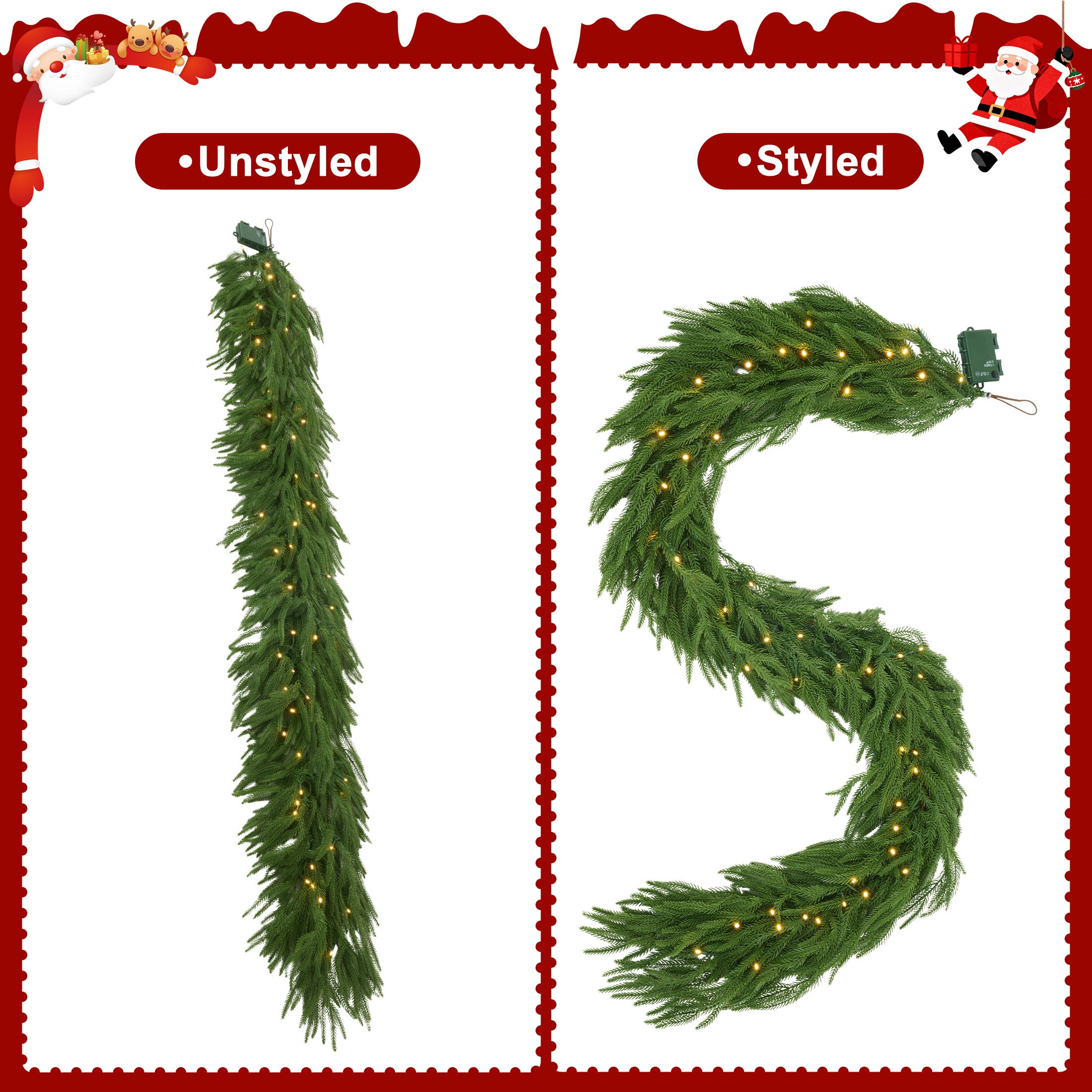 VeriNatural 2-Pack 6FT Artificial Norfolk Pine Foliage Spray – Pre Lighted (50 LEDs) / Unlit Version Available, DIY Christmas Tree Filler & Vase Filler Slim Greenery Stem