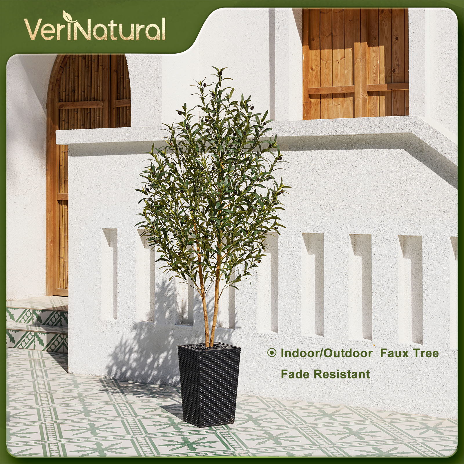 VeriNatural 5/6FT Artificial Olive Tree UV Resistant and Natural Trunk with Black Taper Planter for Indoor & Outdoor (VN131)