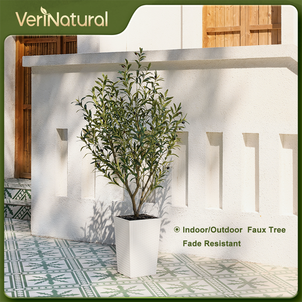 VeriNatural 5/6FT Artificial Olive Tree UV Resistant with Black Taper Planter for Indoor & Outdoor (VN132)
