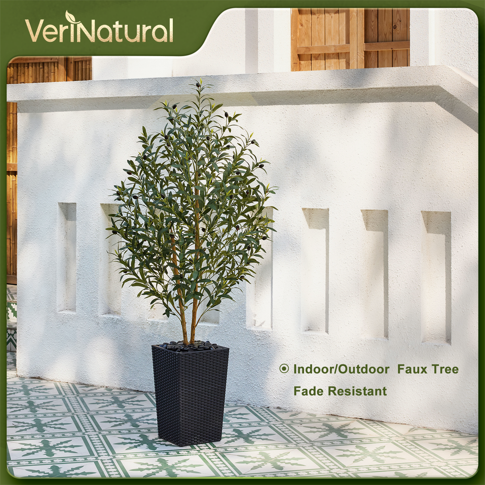 VeriNatural 5/6FT Artificial Olive Tree UV Resistant and Natural Trunk with Black Taper Planter for Indoor & Outdoor (VN131)
