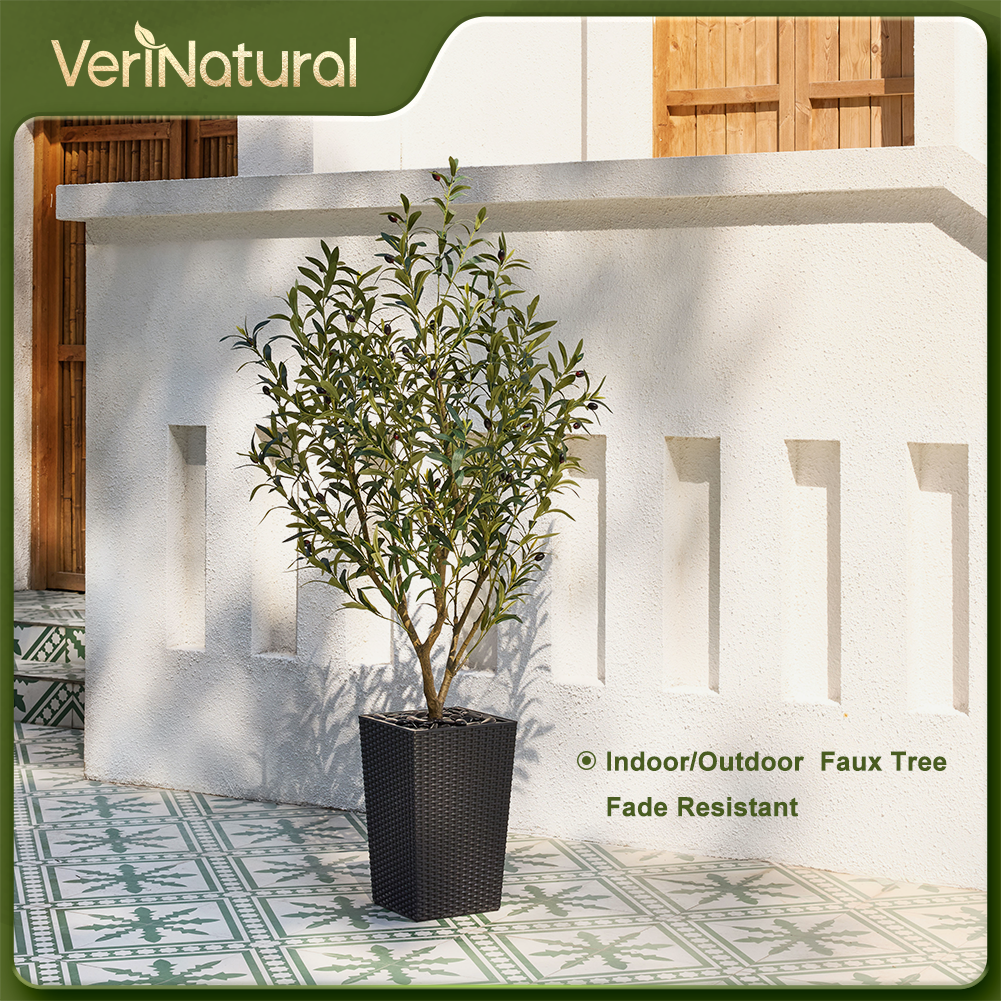 VeriNatural 5/6FT Artificial Olive Tree UV Resistant with Black Taper Planter for Indoor & Outdoor (VN132)