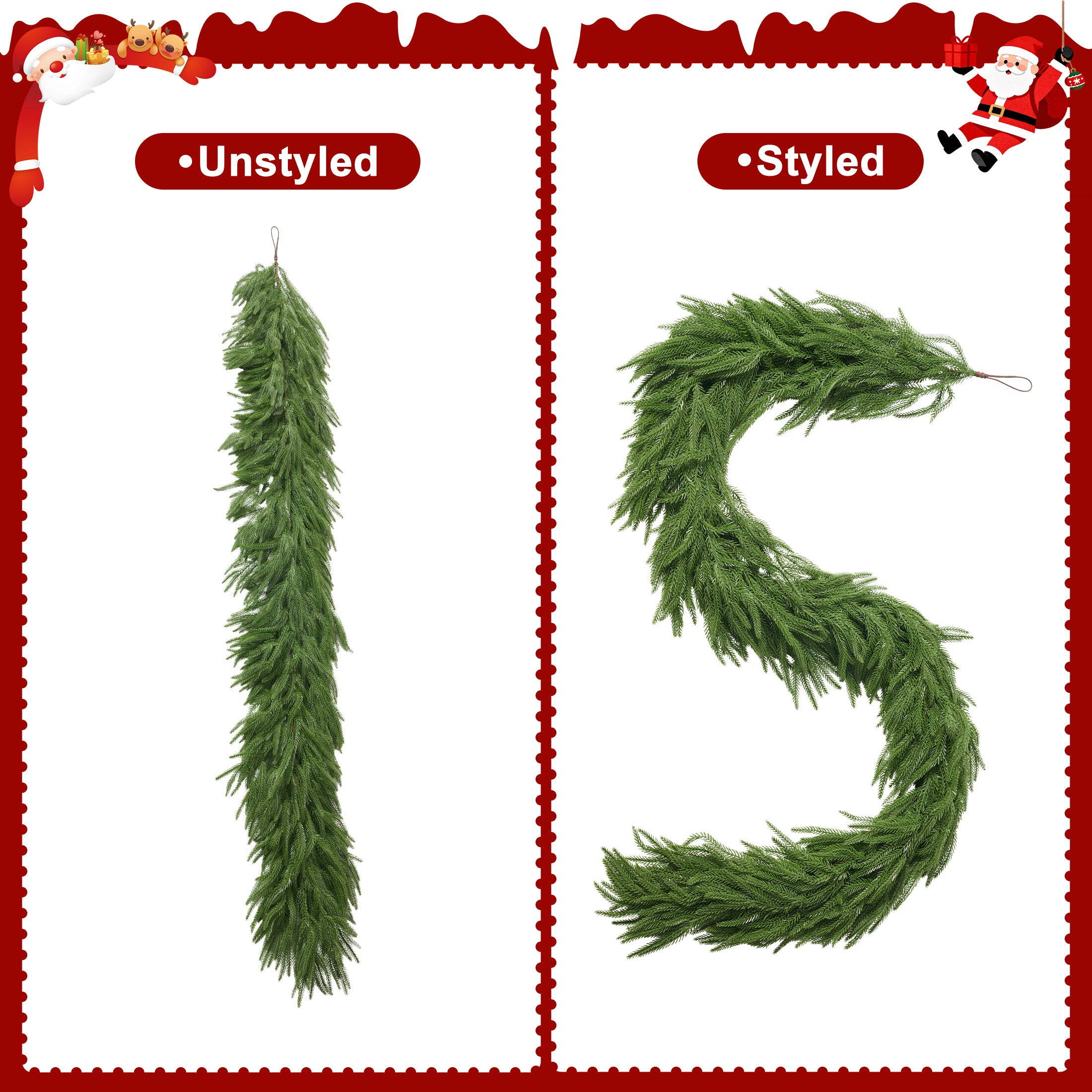 VeriNatural 2-Pack 6FT Artificial Norfolk Pine Foliage Spray – Pre Lighted (50 LEDs) / Unlit Version Available, DIY Christmas Tree Filler & Vase Filler Slim Greenery Stem