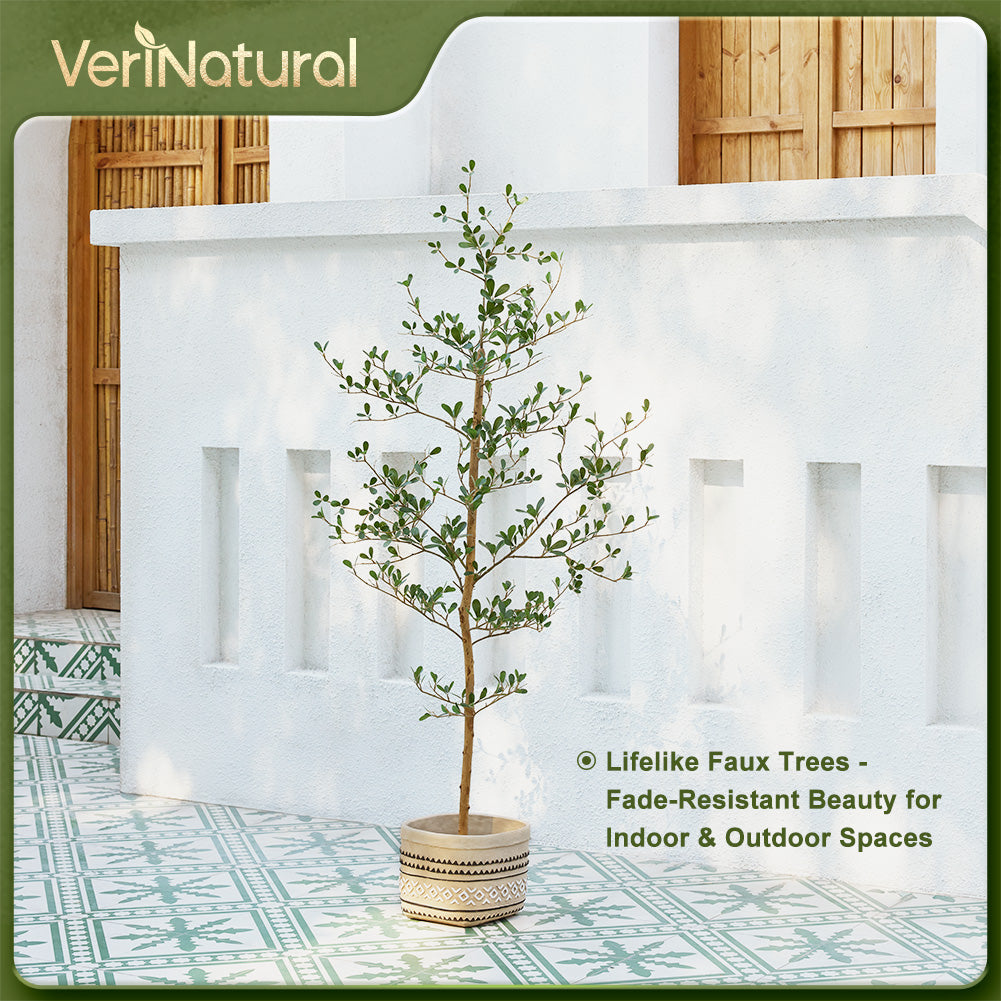VeriNatural 5/6/7FT Black Olive Tree – Realistic Faux Tree with Natural Trunk & Silk Leaves – Indoor & Outdoor Decor, Low Maintenance, UV Resistant(VN145)