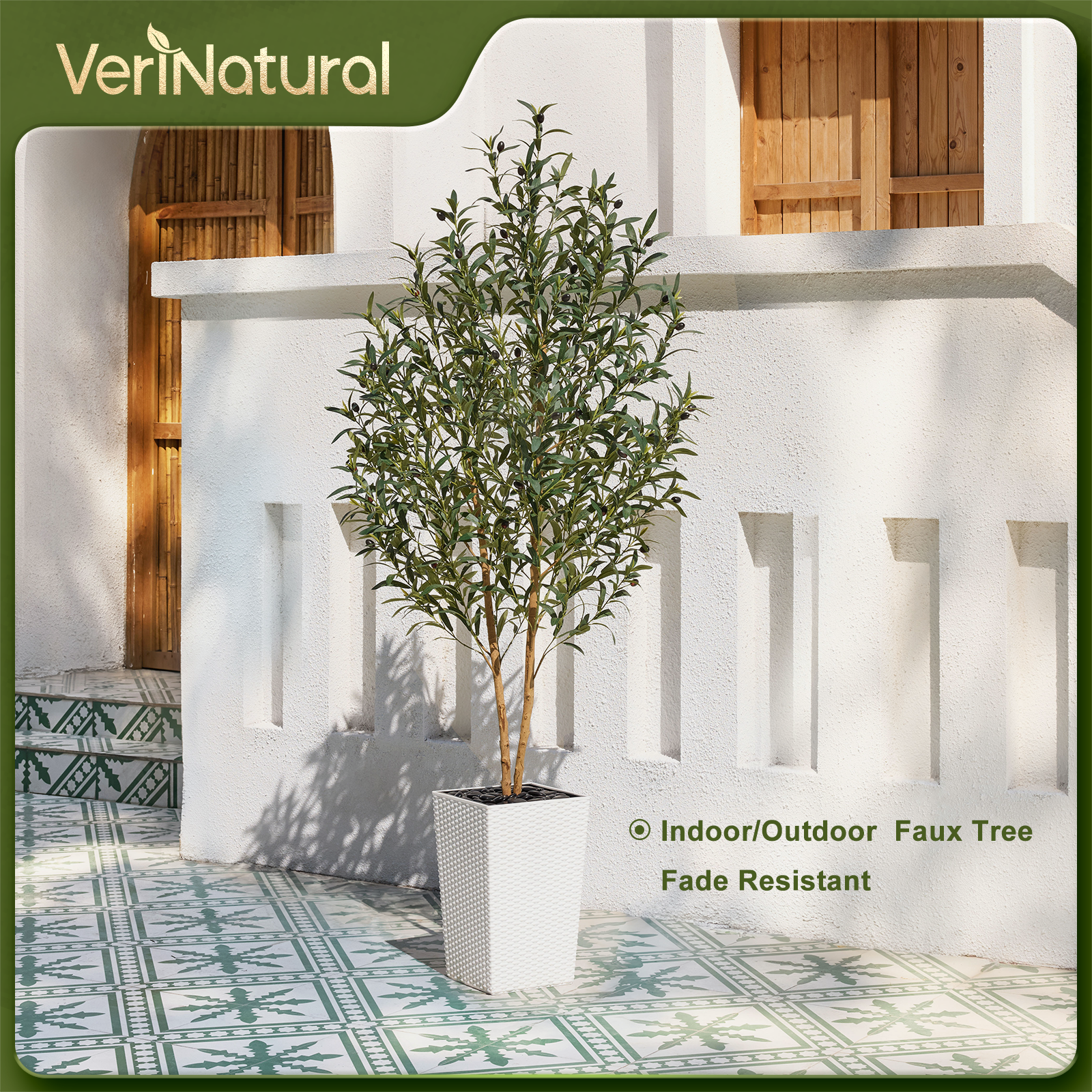 VeriNatural 5/6FT Artificial Olive Tree UV Resistant and Natural Trunk with Black Taper Planter for Indoor & Outdoor (VN131)