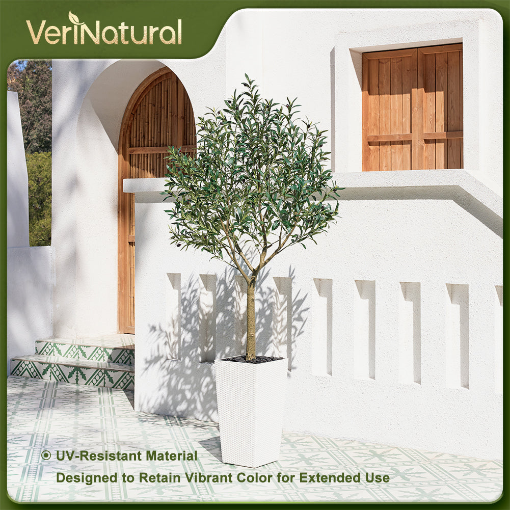 olive pot planter VeriNatural 5/6/7/8FT Artificial Olive Tree UV Resistant with Black Ta