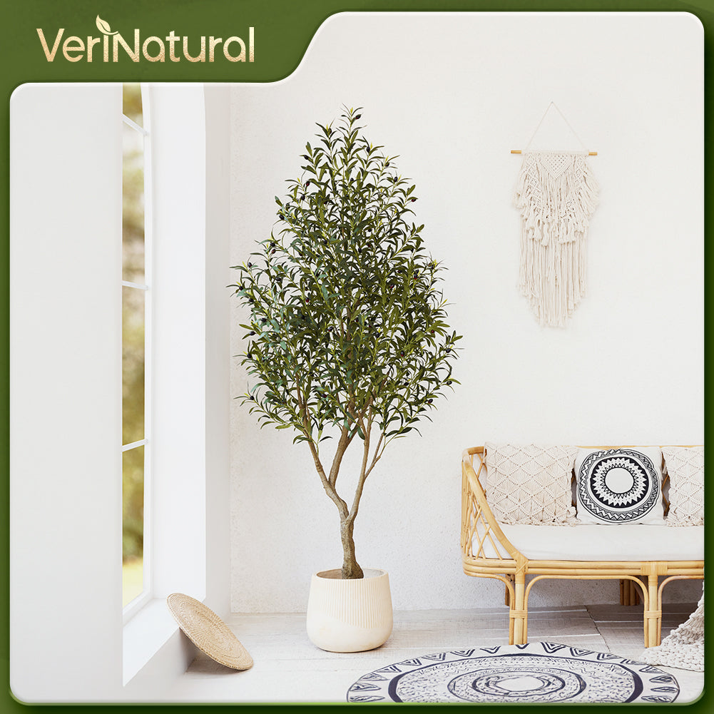 VeriNatural 5/6/7FT UV Resistant and Full-bodied Artificial Olive Tree with Black Planter for Indoor & Outdoor(VN154)