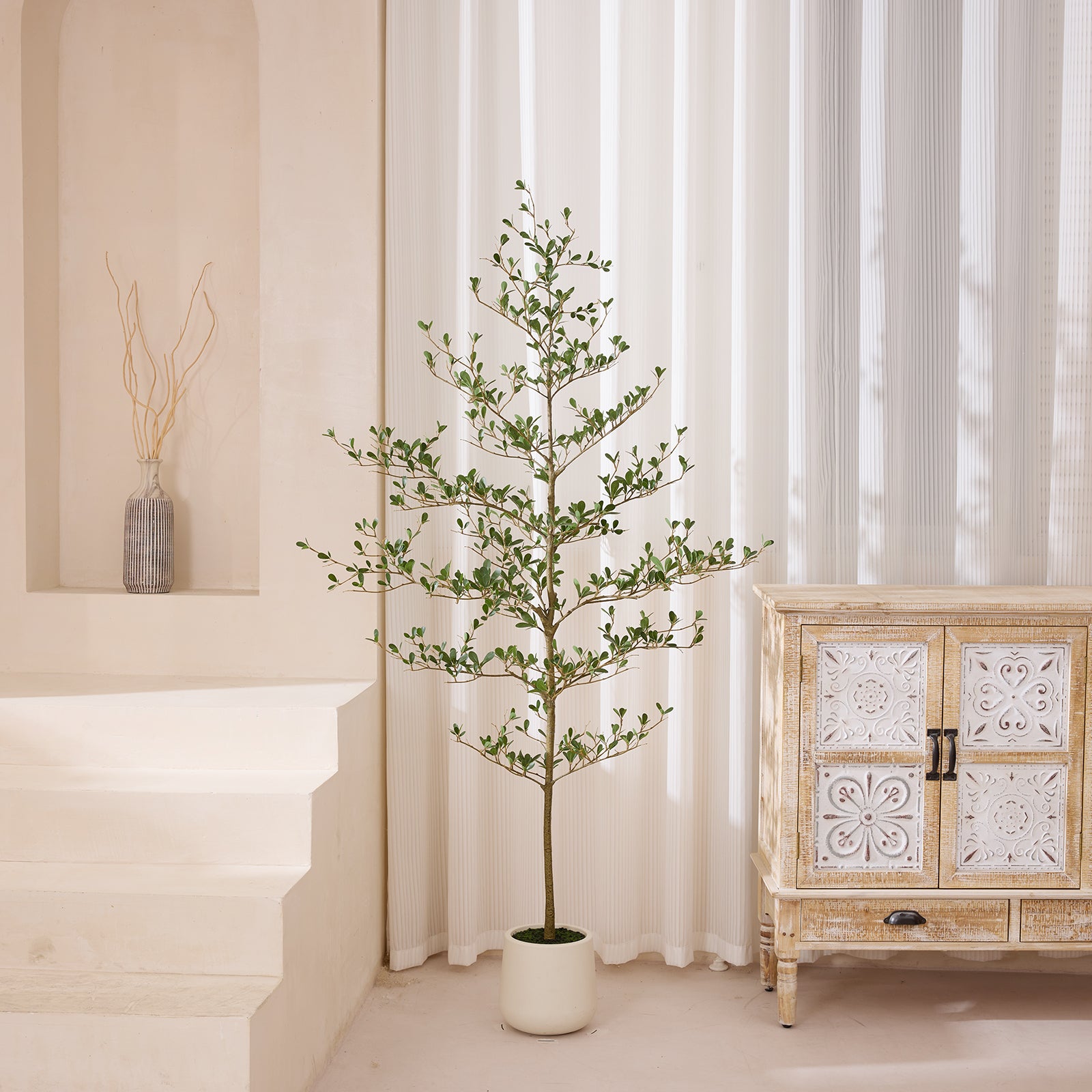 VeriNatural 5/6/7FT Artificial Black Olive Silk Tree UV Resistant with White Planter for Indoor & Outdoor(VN124)