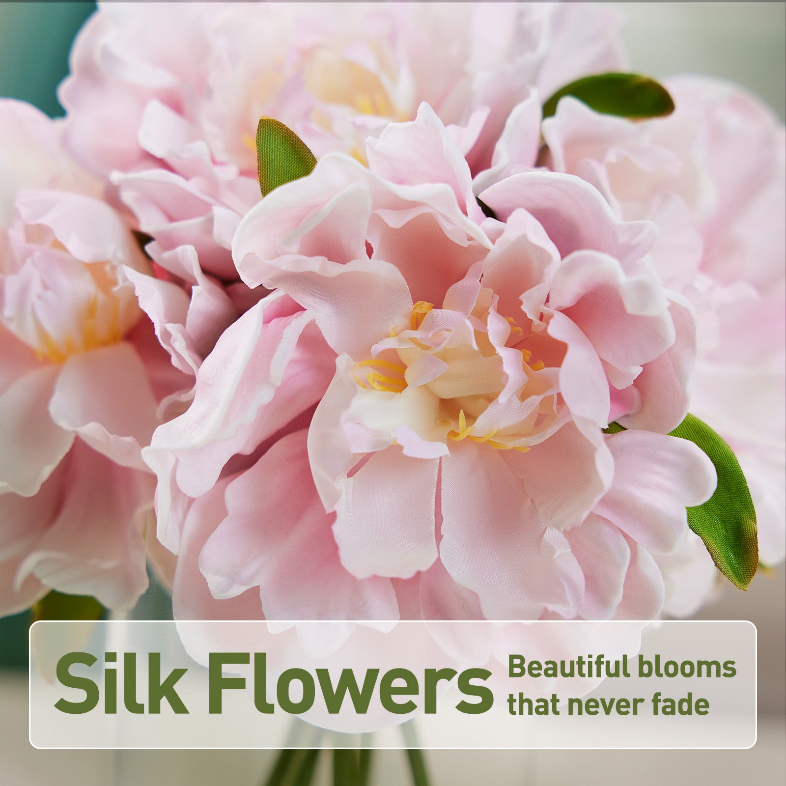 VeriNatural Pink or White Peony Bouquet – 6 Stems, 6 Realistic Blooms in Cylinder Vase with Faux Water, 10.6" Tall Home & Office Decor