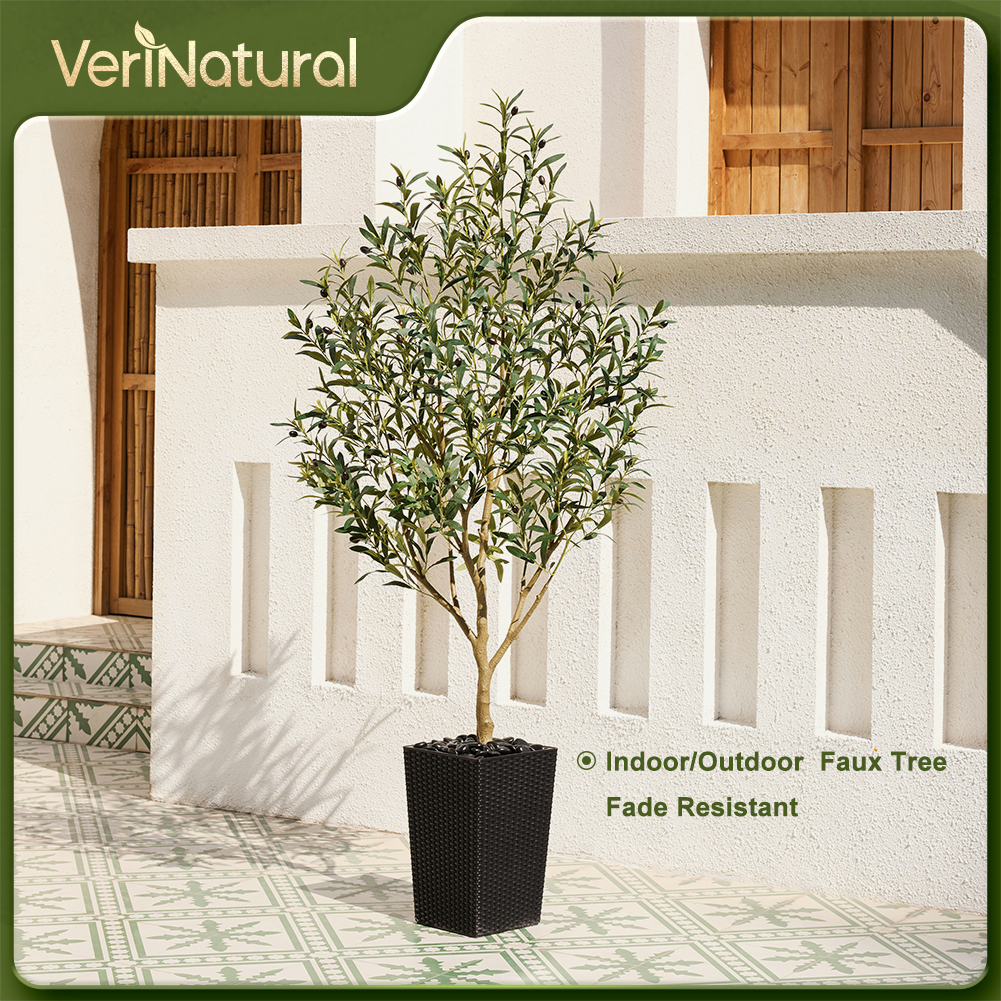 VeriNatural 5/6FT Artificial Olive Tree UV Resistant with Black Taper Planter for Indoor & Outdoor (VN132)