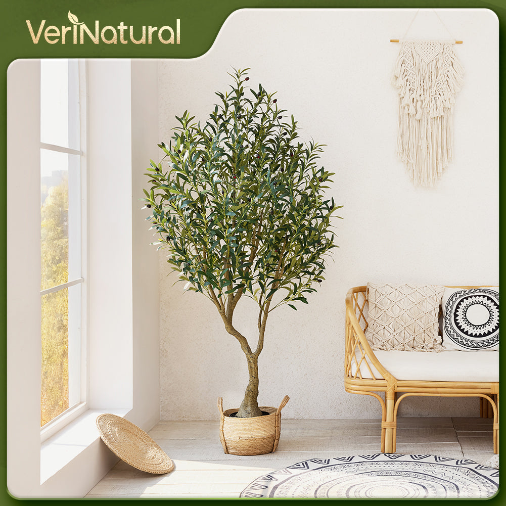 VeriNatural 5/6/7FT UV Resistant and Full-bodied Artificial Olive Tree with Black Planter for Indoor & Outdoor(VN154)