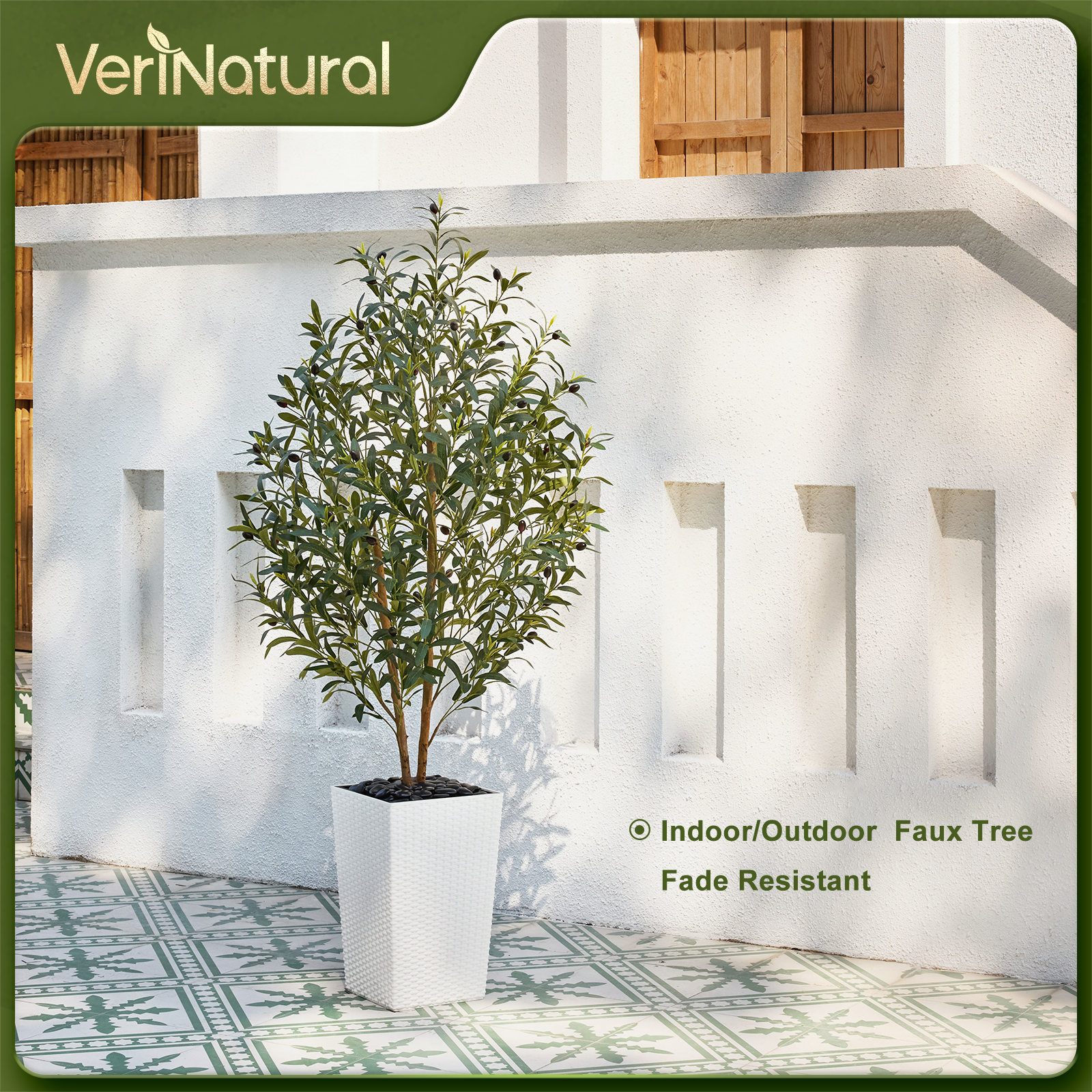 VeriNatural 5/6FT Artificial Olive Tree UV Resistant and Natural Trunk with Black Taper Planter for Indoor & Outdoor (VN131)