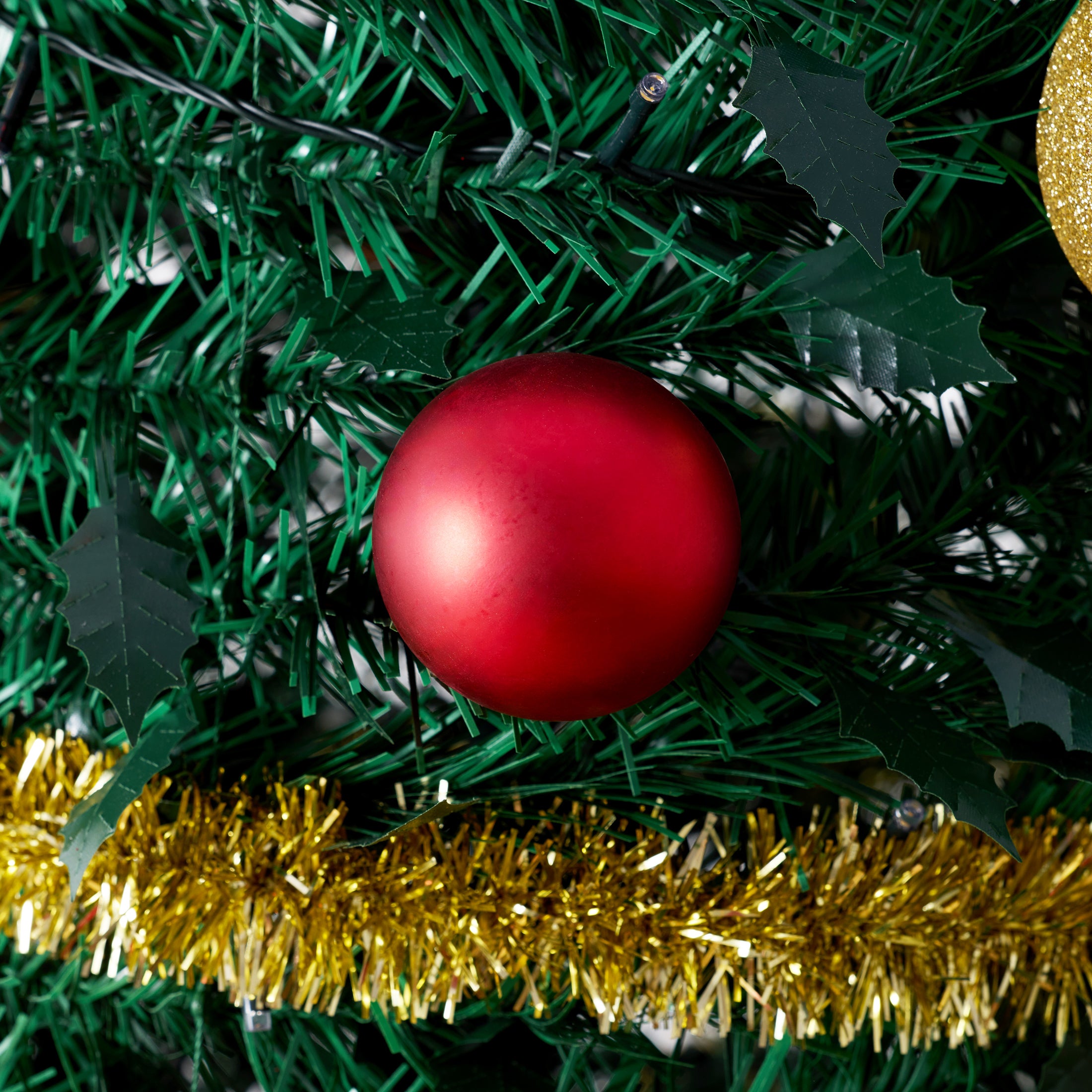 VeriNatural 6FT Pop Up Christmas Tree with 150 Warm White LED Lights & 90 Red Gold Ornaments, Pre-Lit Collapsible Artificial Xmas Tree for Easy Holiday Setup