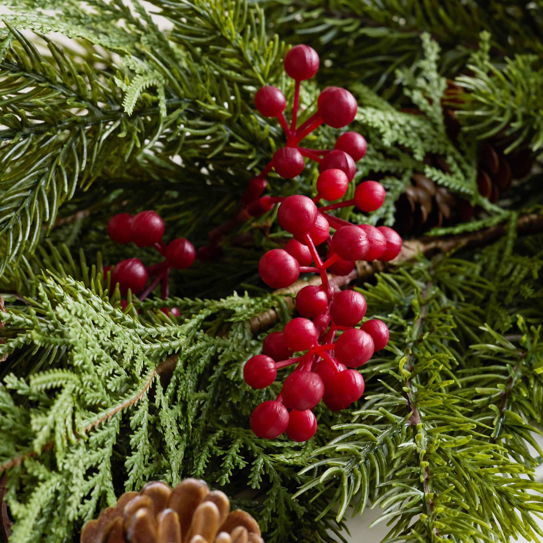VeriNatural 1-Pack / 2-Pack 6FT Artificial Pine & Berry Foliage Spray with Red Cones – Flexible Greenery Garland for DIY Christmas Tree Filler, Wreaths & Vase Decor