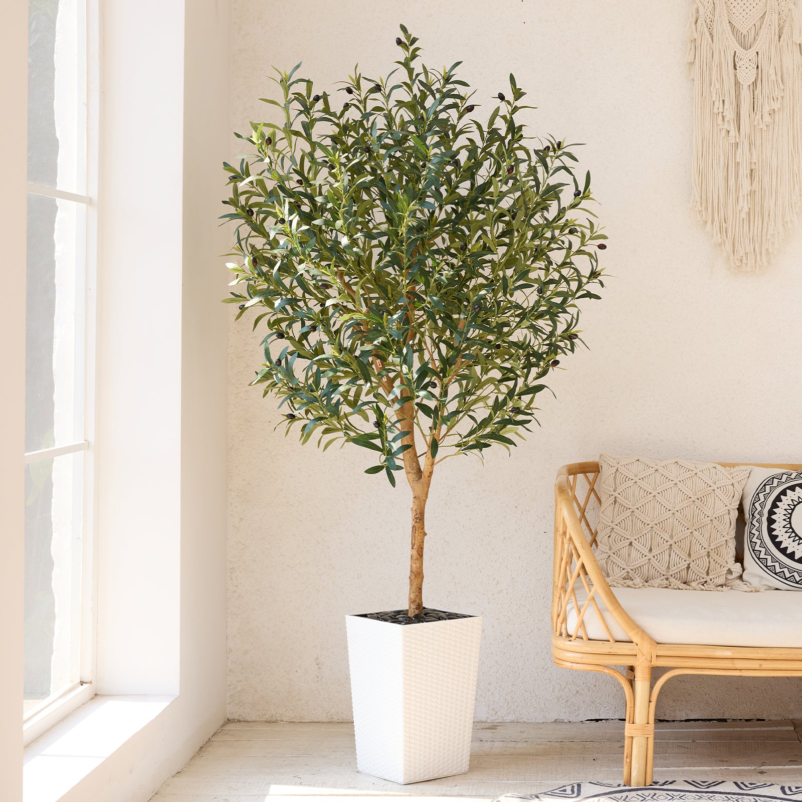 VeriNatural 5/6/7FT Natural Trunk Artificial Olive Tree UV Resistant with Black/White Taper Planter for Indoor & Outdoor(VN133)