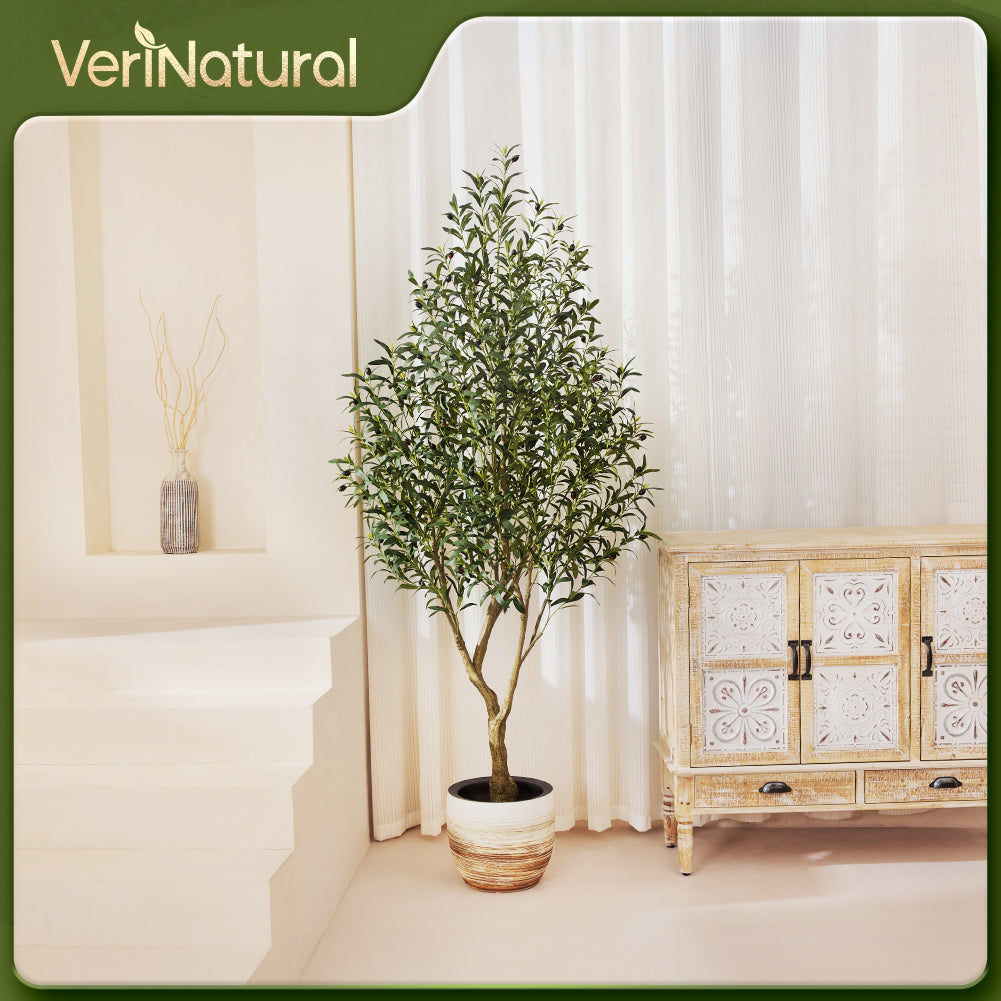 VeriNatural 5/6/7FT UV Resistant and Full-bodied Artificial Olive Tree with Black Planter for Indoor & Outdoor(VN154)