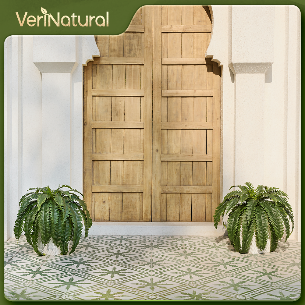 VeriNatural 33/39 Fronds Artificial Boston Fern Bush with Black Taper Planter for Indoor & Outdoor (1/2-Pack)(VN153)