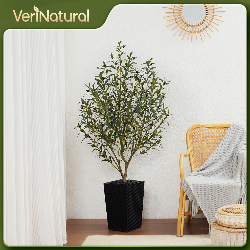 VeriNatural 5/6FT Artificial Olive Tree UV Resistant with Black Taper Planter for Indoor & Outdoor (VN132)