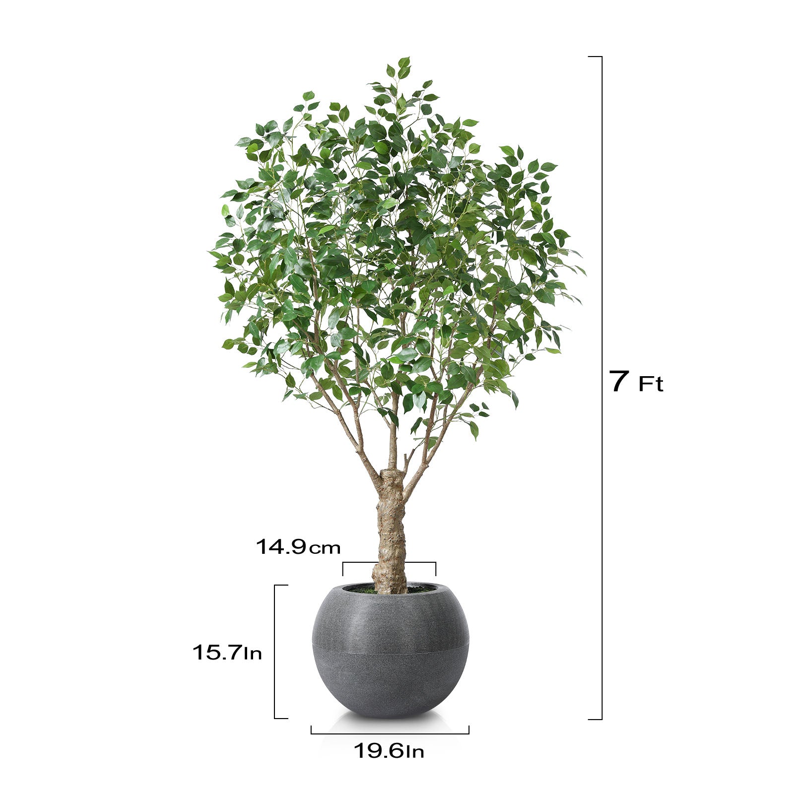 VeriNatural 7FT Artificial Ficus Tree with Gray Oval Planter for Indoor & Outdoor
