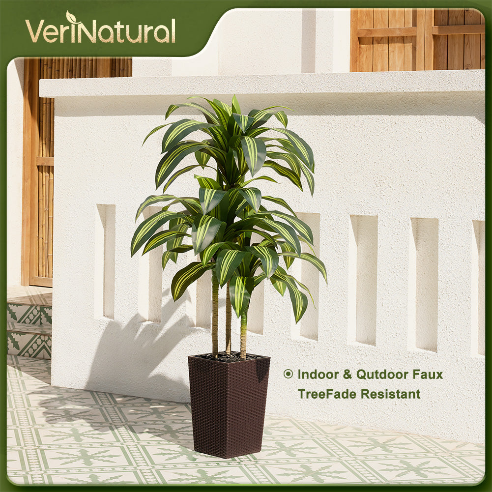 VeriNatural 5/6FT Artificial Dracaena Tree UV Resistant with Black Taper Planter for Indoor & Outdoor(VN127)