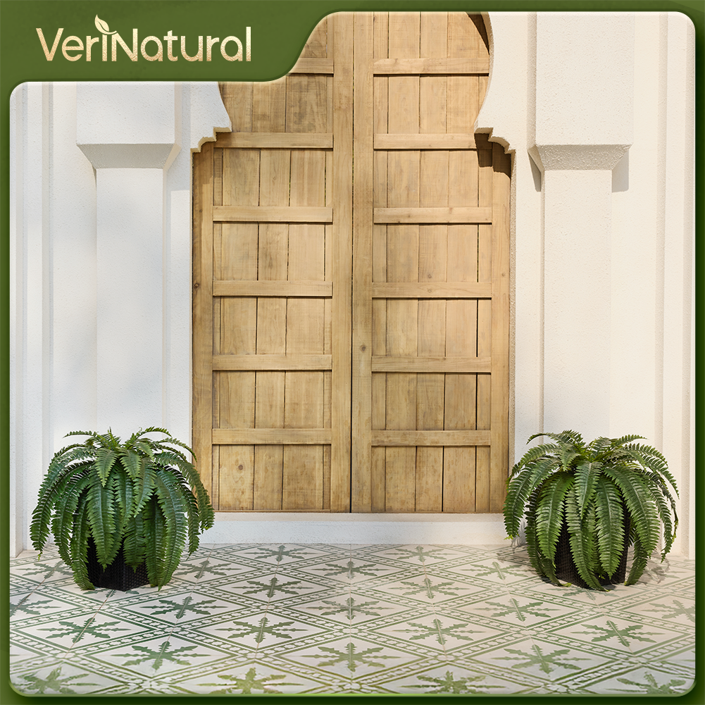 VeriNatural 33/39 Fronds Artificial Boston Fern Bush with Black Taper Planter for Indoor & Outdoor (1/2-Pack)(VN153)