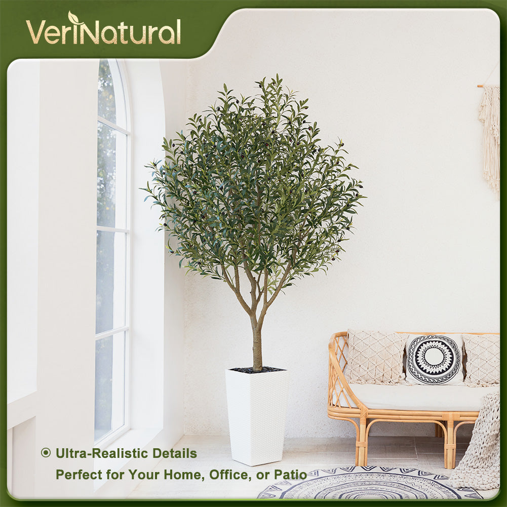 VeriNatural 5/6/7/8FT Artificial Olive Tree UV Resistant with Black Taper Planter for Indoor & Outdoor(VN156)