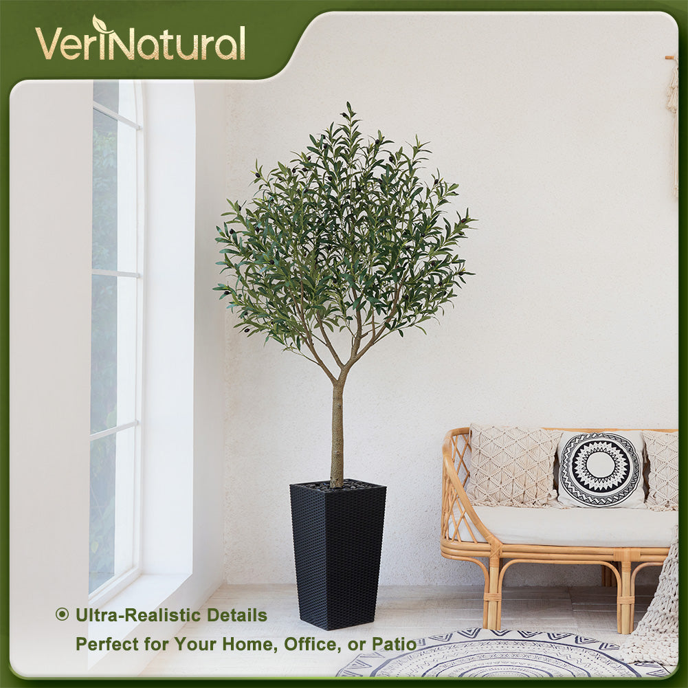 VeriNatural 5/6/7/8FT Artificial Olive Tree UV Resistant with Black Taper Planter for Indoor & Outdoor(VN156)