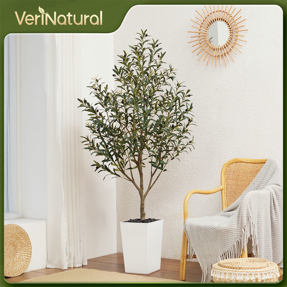VeriNatural 5/6FT Artificial Olive Tree UV Resistant with Black Taper Planter for Indoor & Outdoor (VN132)