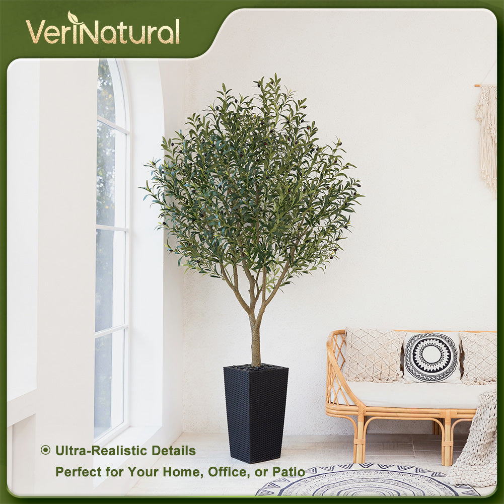 VeriNatural 5/6/7/8FT Artificial Olive Tree UV Resistant with Black Taper Planter for Indoor & Outdoor(VN156)