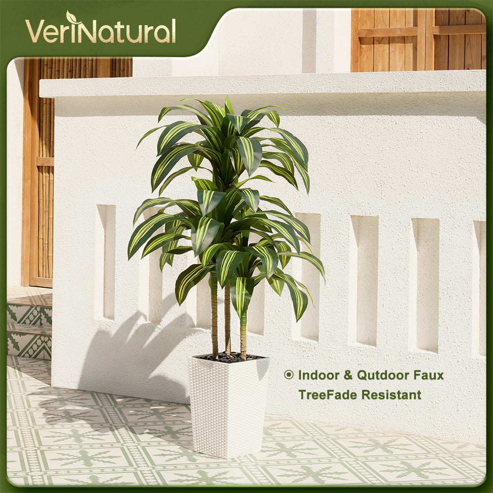 VeriNatural 5/6FT Artificial Dracaena Tree UV Resistant with Black Taper Planter for Indoor & Outdoor (VN127)