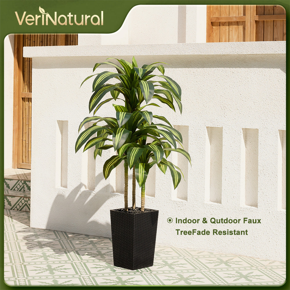 VeriNatural 5/6FT Artificial Dracaena Tree UV Resistant with Black Taper Planter for Indoor & Outdoor (VN127)
