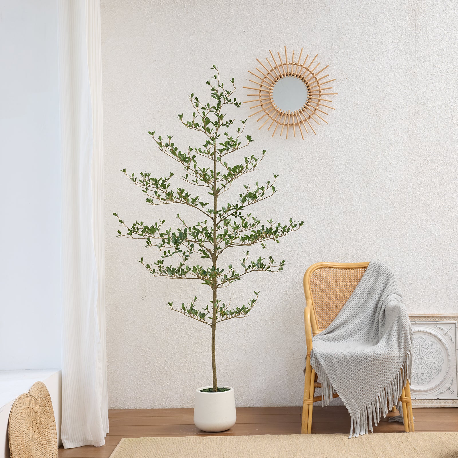 VeriNatural 5/6/7FT Artificial Black Olive Silk Tree UV Resistant with White Planter for Indoor & OutdoorοΌVN124οΌ