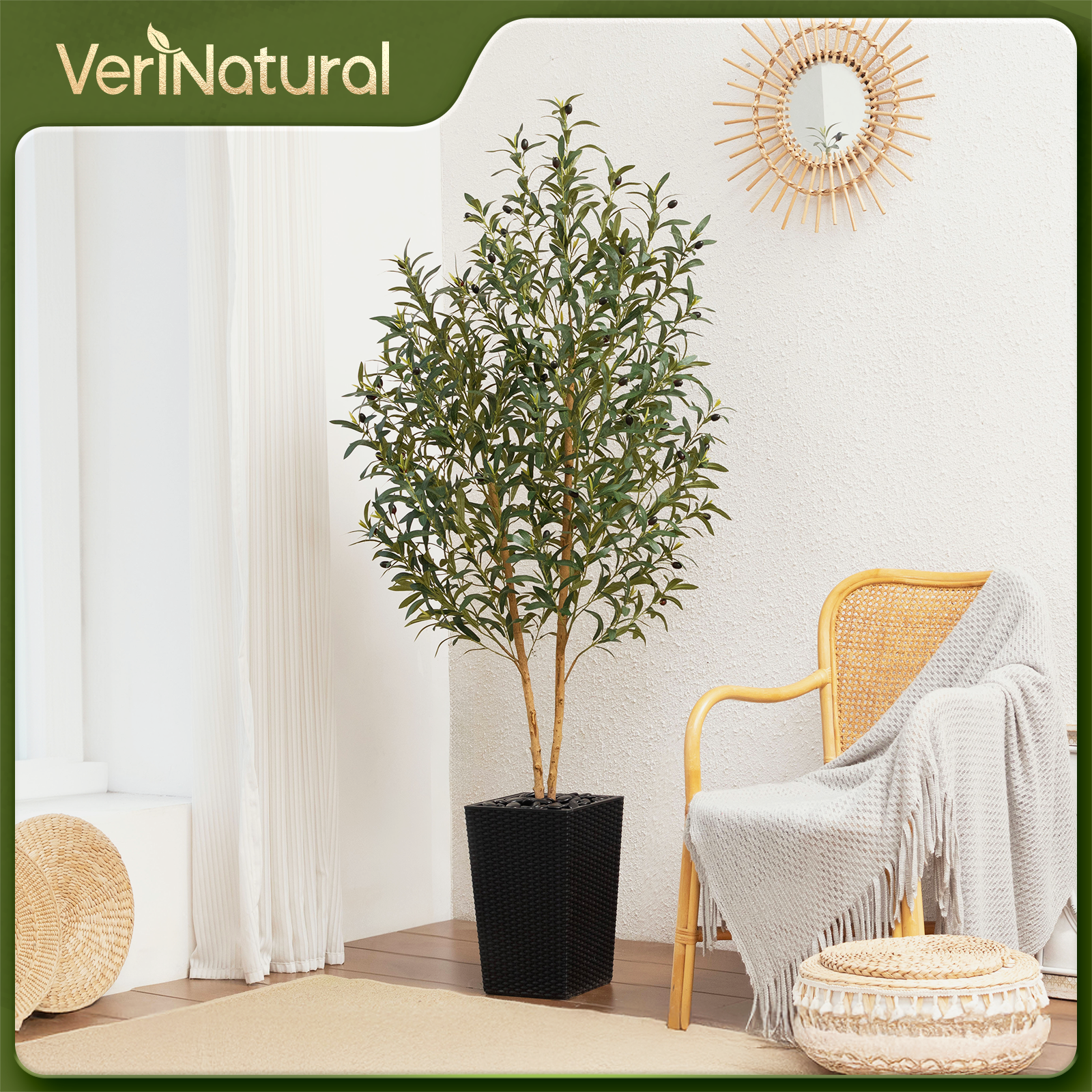 VeriNatural 5/6FT Artificial Olive Tree UV Resistant and Natural Trunk with Black Taper Planter for Indoor & Outdoor (VN131)