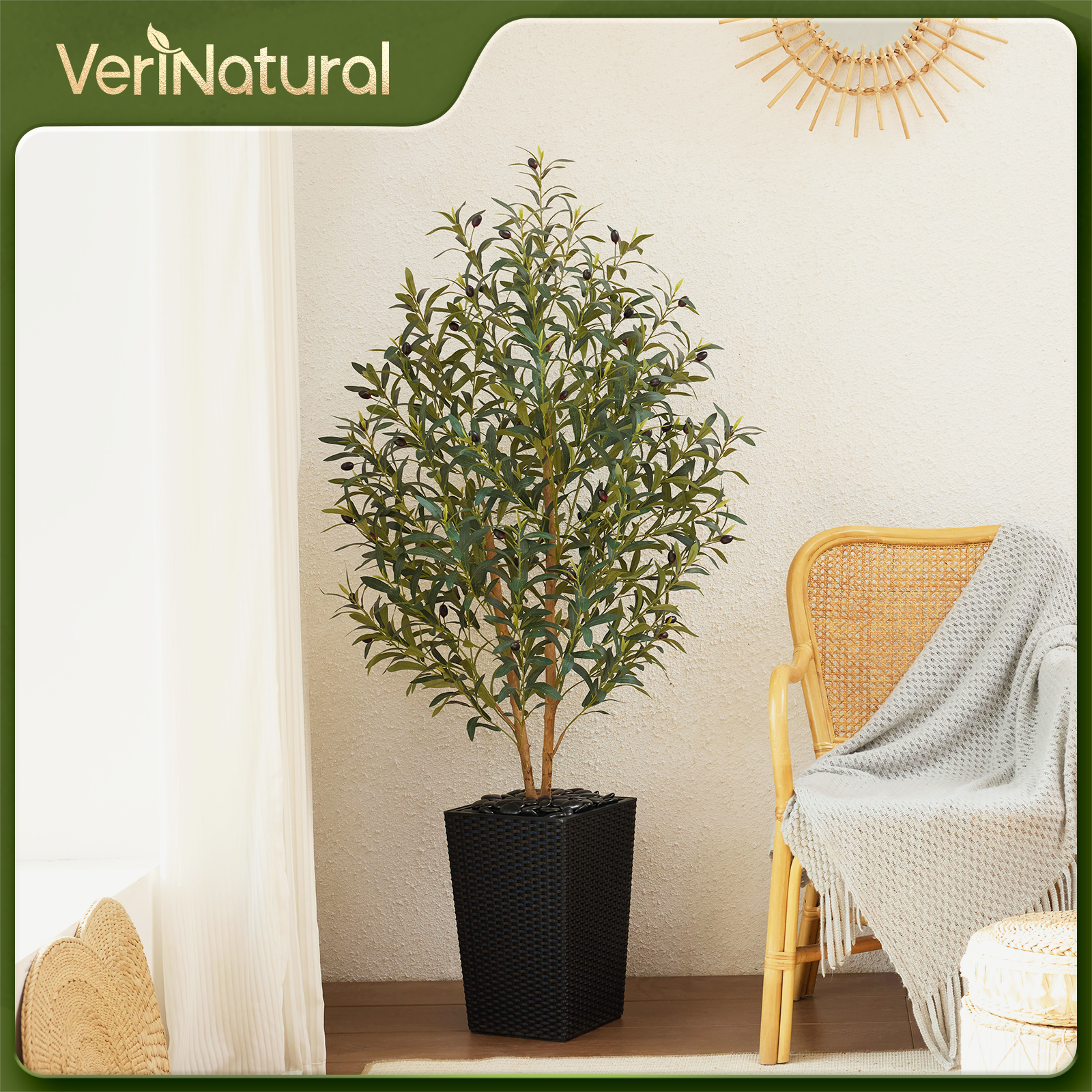 VeriNatural 5/6FT Artificial Olive Tree UV Resistant and Natural Trunk with Black Taper Planter for Indoor & Outdoor (VN131)