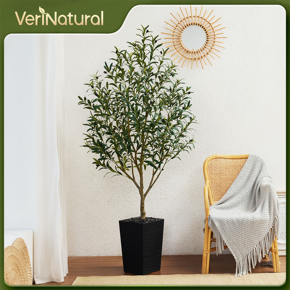 VeriNatural 5/6FT Artificial Olive Tree UV Resistant with Black Taper Planter for Indoor & Outdoor (VN132)